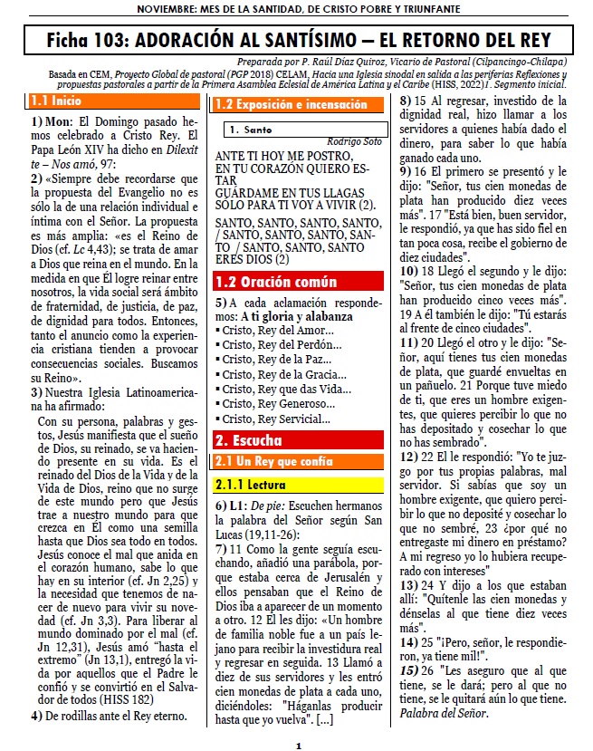 hora santa jueves 27 de noviembre