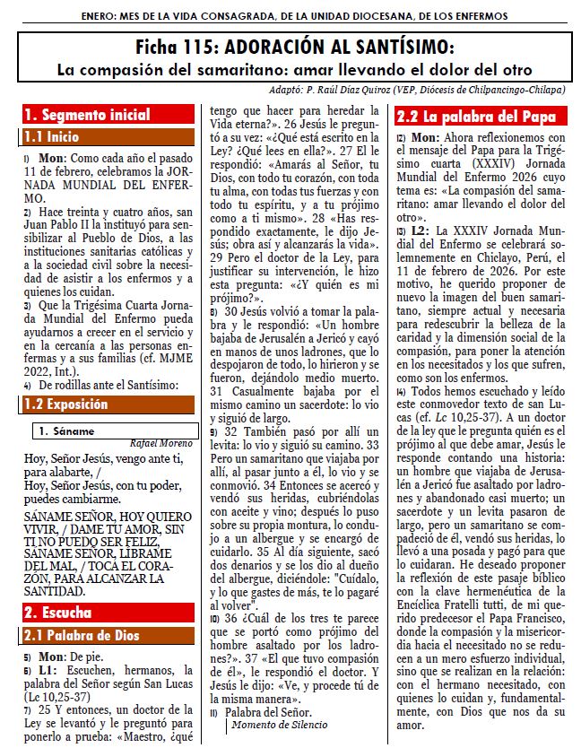 hora santa 12 de febrero. la compasión del samaritano llevar el dolor del otro