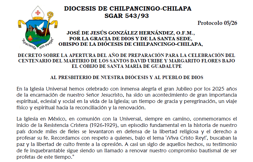 DECRETO SOBRE LA APERTURA DEL AÑO DE PREPARACION