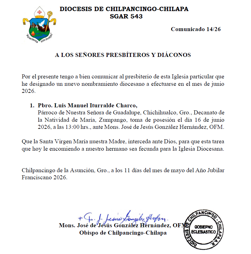 nuevos nombrameintos diocesanos 07/26