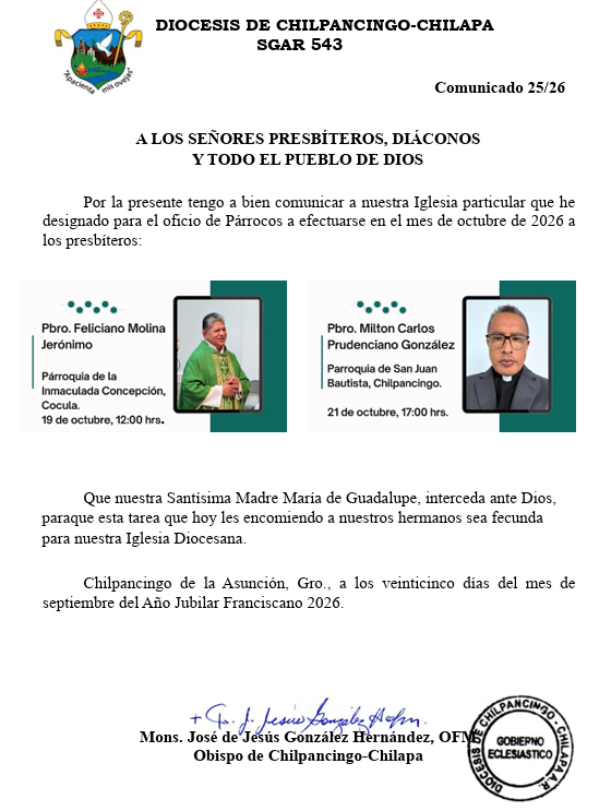 nuevos nombramentos diocesanos octubre 2026